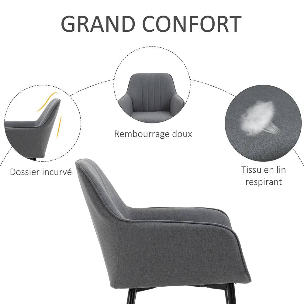 KOMHTOM - Chaises de Salle à Manger Chaises de Visiteur Design scandinave - Lot de 2 chaises - Pieds effilés métal Noir - Image 2