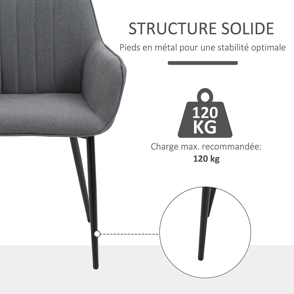 KOMHTOM - Chaises de Salle à Manger Chaises de Visiteur Design scandinave - Lot de 2 chaises - Pieds effilés métal Noir - Image 3