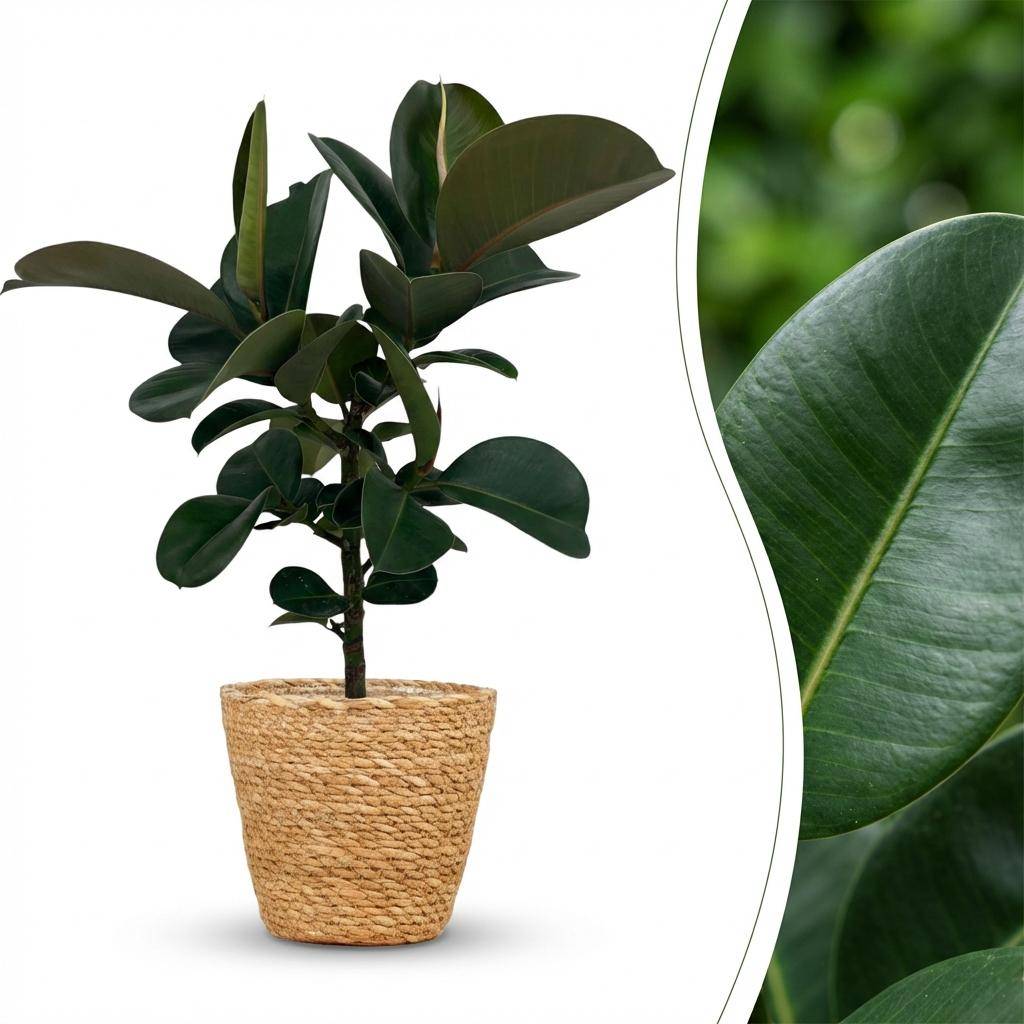 Caoutchouc - Ficus Elastica Cloe - Pot de 19cm - Hauteur 65cm - Panier - Plantes d'intérieur - Image 2