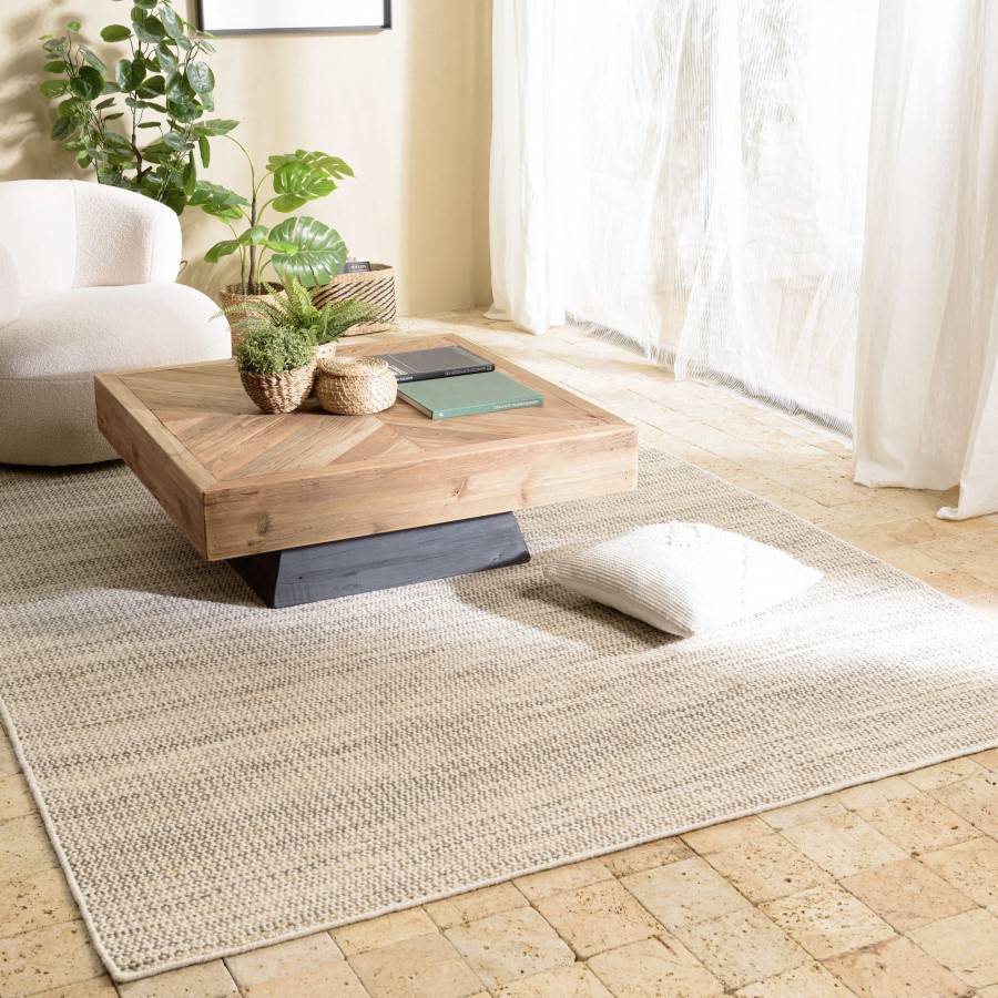 Macabane - QUENTIN - Tapis rect. 160x230cm en laine tissée couleur blanc et kaki - Imagen 2