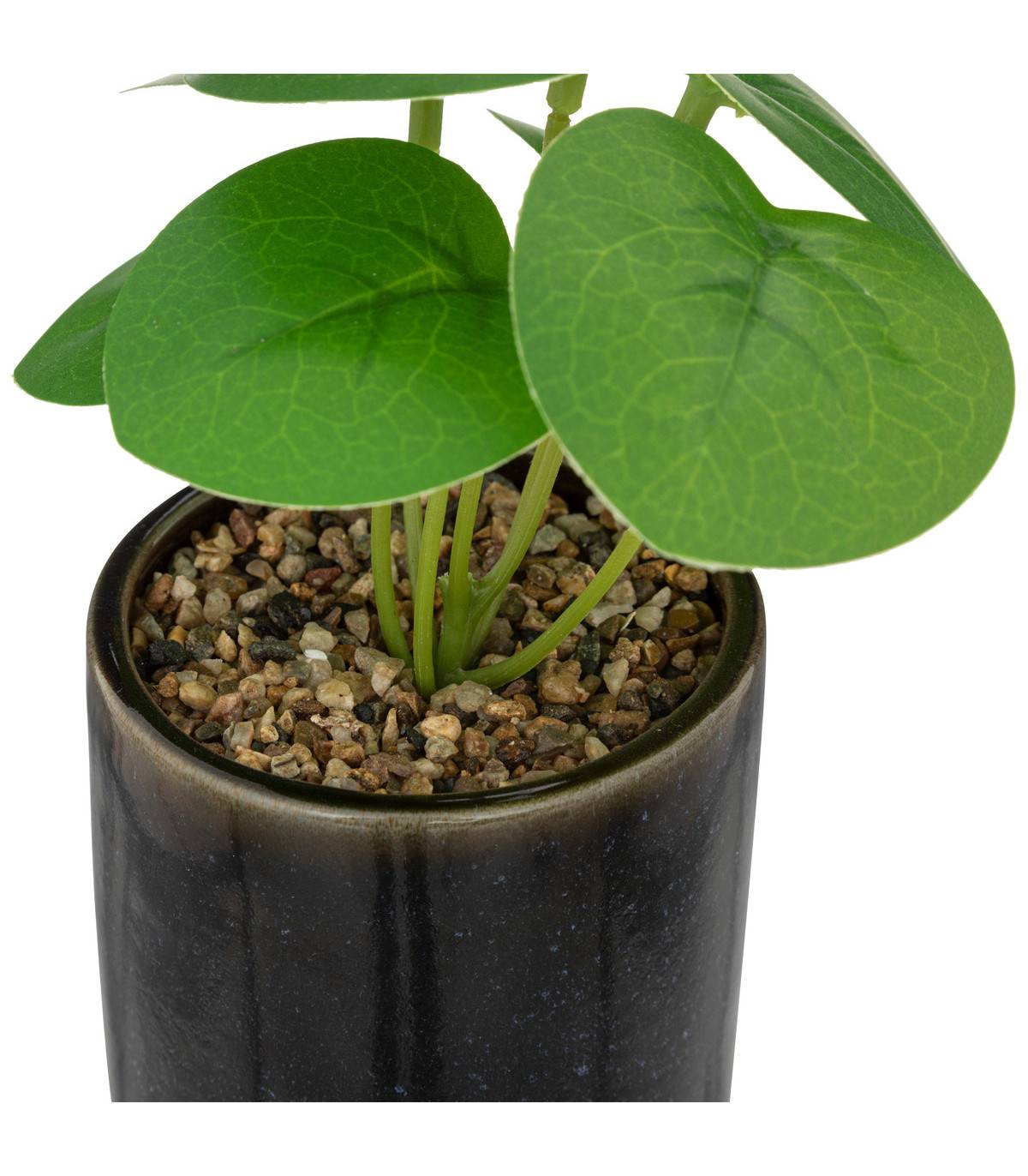 Plante verte artificielle Pot en céramique Noire émaillée H 16 cm - Imagen 2