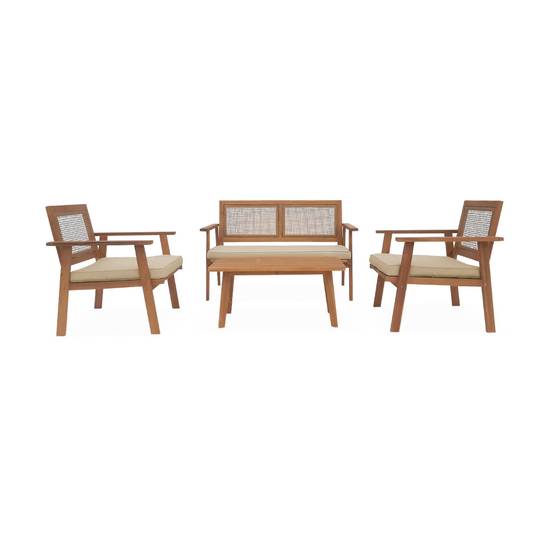 sweeek - Salon de jardin. Bohémia. cannage carré. canapé 2 places. 2 fauteuils. 1 table basse 117x64x74 cm | sweeek - Image 5