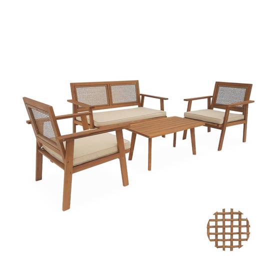 sweeek - Salon de jardin. Bohémia. cannage carré. canapé 2 places. 2 fauteuils. 1 table basse 117x64x74 cm | sweeek - Image 2