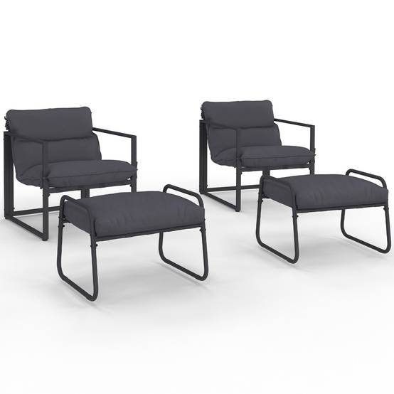 Lot de 2 fauteuils de jardin MARCO avec repose pieds gris coussin gris anthracite - Image 2