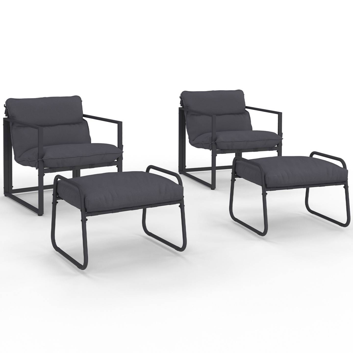 Lot de 2 fauteuils de jardin MARCO avec repose pieds gris coussin gris anthracite - Image 2