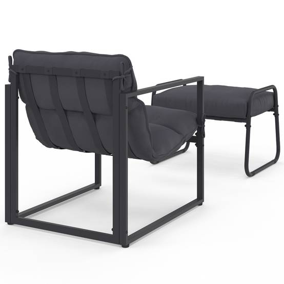 Lot de 2 fauteuils de jardin MARCO avec repose pieds gris coussin gris anthracite - Image 5