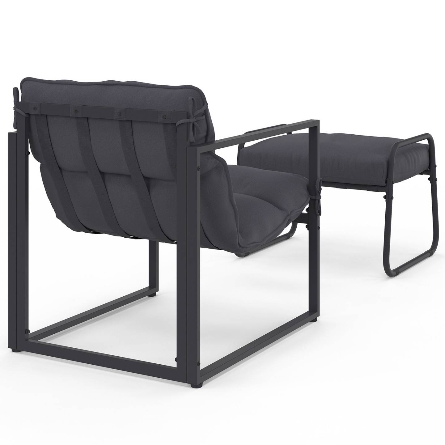 Lot de 2 fauteuils de jardin MARCO avec repose pieds gris coussin gris anthracite - Image 5