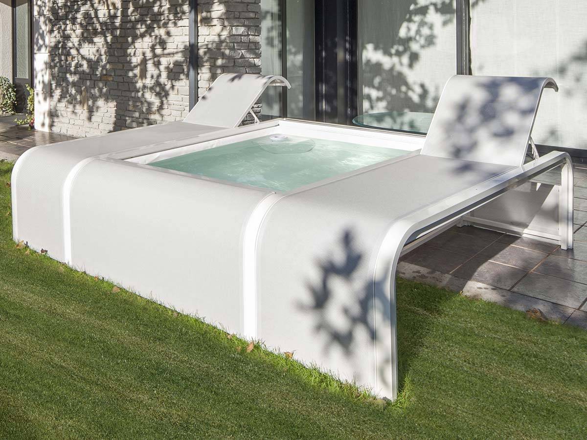 Gré - Piscine aluminium blanc Mariposa rectangulaire avec 2 transats intégrés + aspirateur offert - Gré - Imagen 9