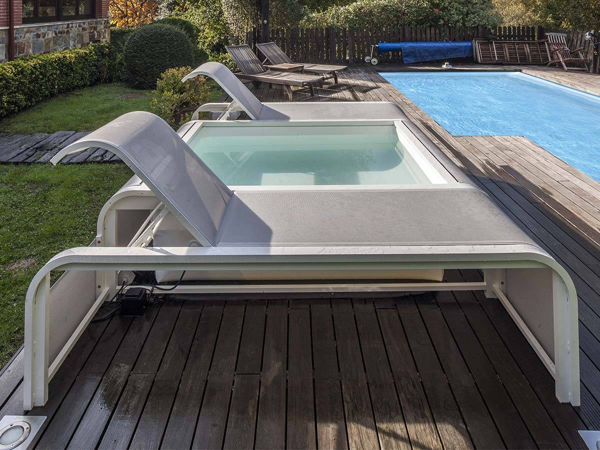 Gré - Piscine aluminium blanc Mariposa rectangulaire avec 2 transats intégrés + aspirateur offert - Gré - Imagen 3
