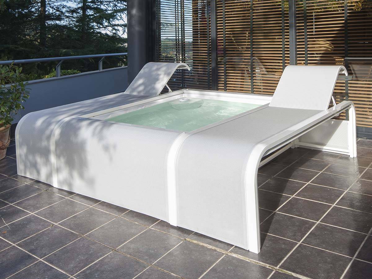 Gré - Piscine aluminium blanc Mariposa rectangulaire avec 2 transats intégrés + aspirateur offert - Gré - Imagen 2