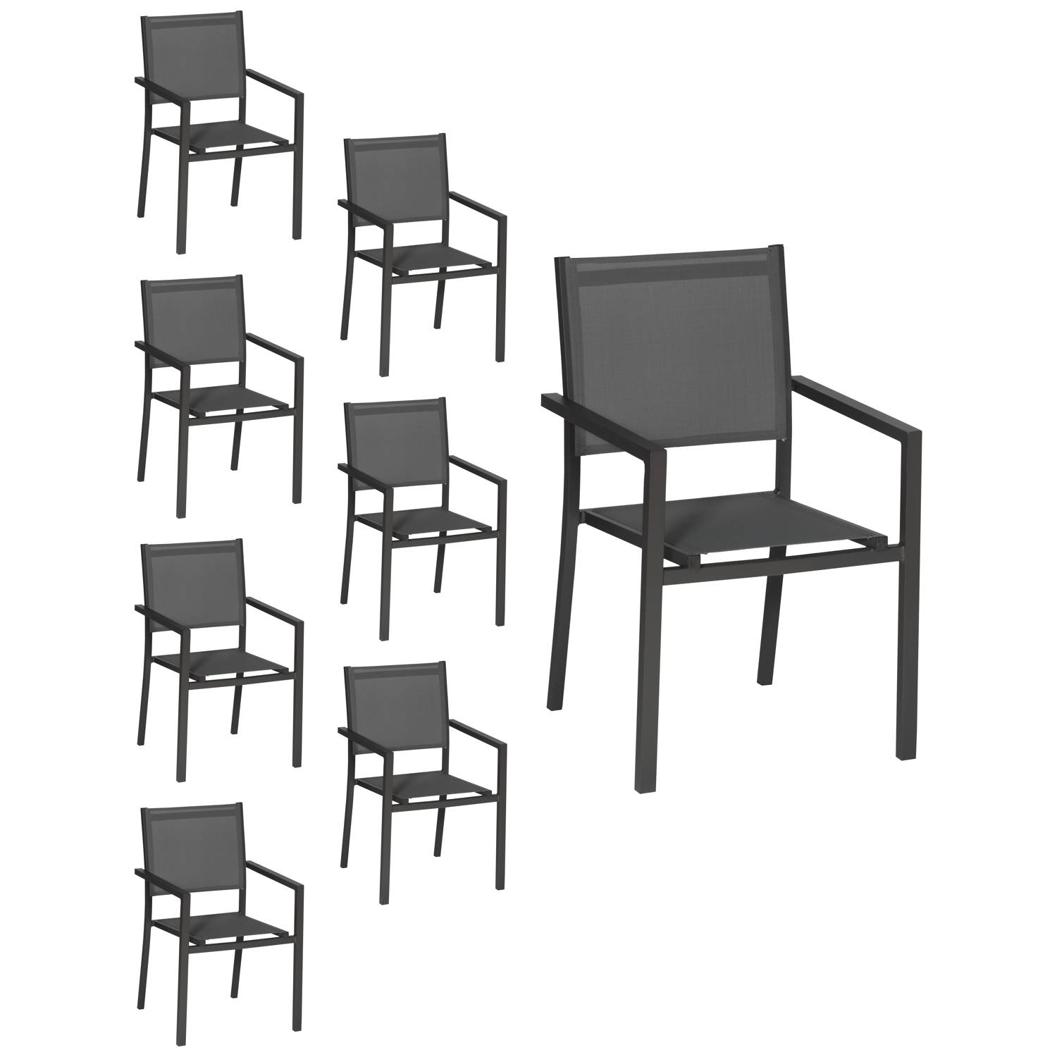 Happy Garden - Lot de 8 chaises en aluminium anthracite - textilène gris - HAPPY GARDEN - Imagen 1