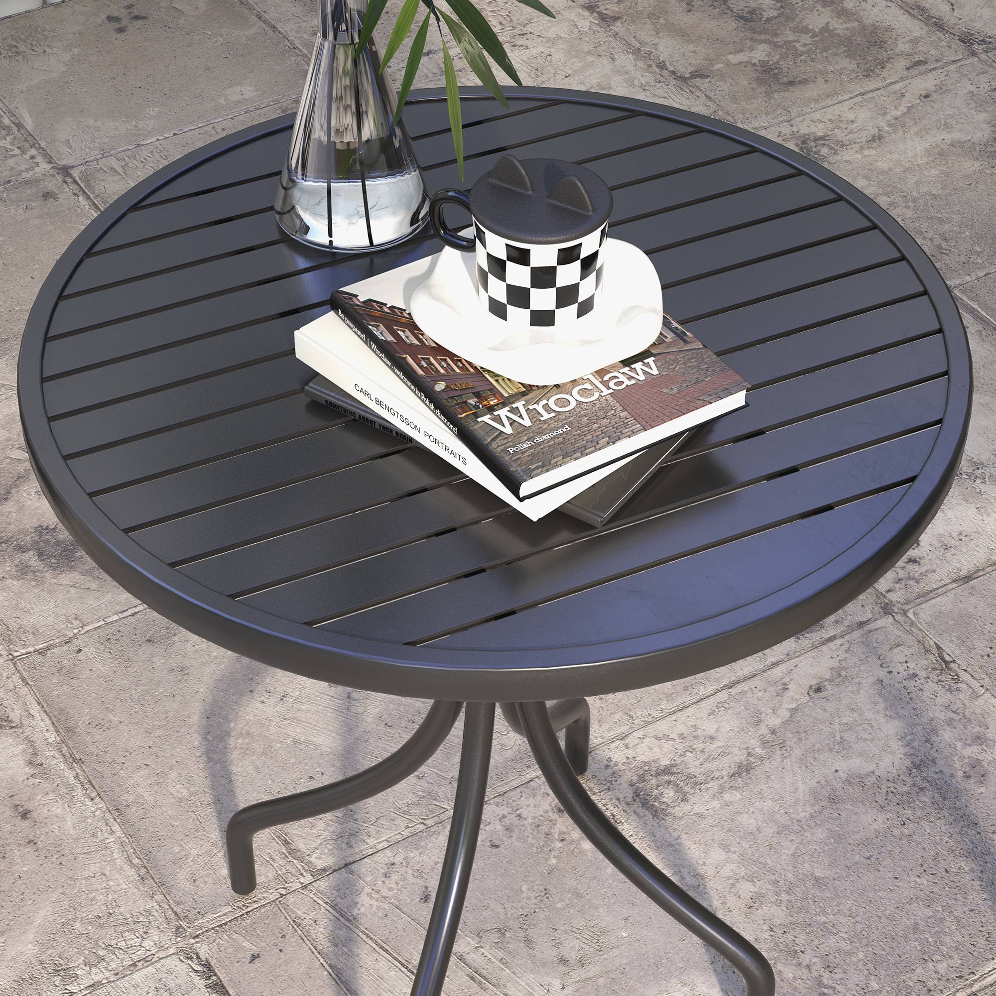 ComfortXL - Table de jardin ronde Acier galvanisé Balcon Plateau lattes Anti-rouille 66cm Noir - ComfortXL Outdoor Living - Image 9
