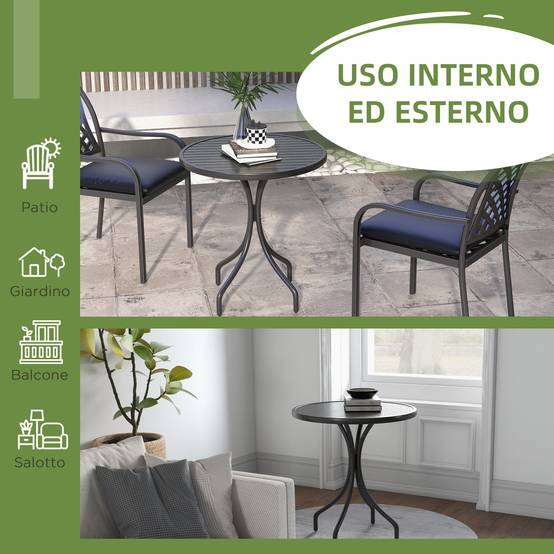 ComfortXL - Table de jardin ronde Acier galvanisé Balcon Plateau lattes Anti-rouille 66cm Noir - ComfortXL Outdoor Living - Image 7