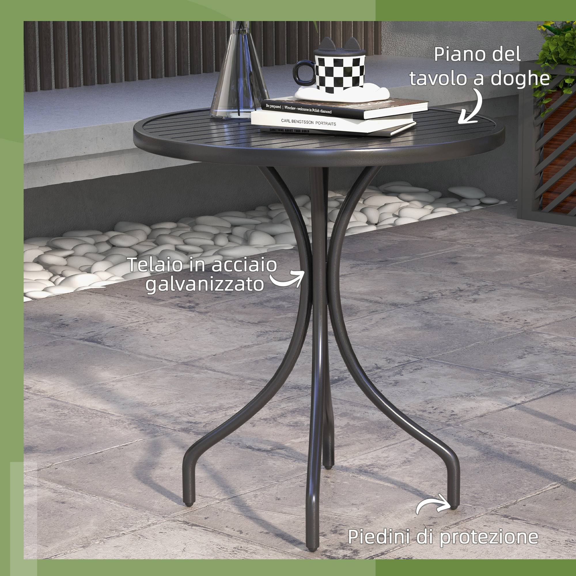 ComfortXL - Table de jardin ronde Acier galvanisé Balcon Plateau lattes Anti-rouille 66cm Noir - ComfortXL Outdoor Living - Image 6