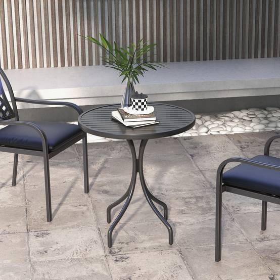 ComfortXL - Table de jardin ronde Acier galvanisé Balcon Plateau lattes Anti-rouille 66cm Noir - ComfortXL Outdoor Living - Image 4