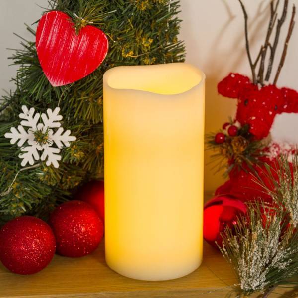 Bougie en cire naturelle Ivoire à piles 2 LED blanc chaud effet flamme H20cm L10cm Timer Lotti - Image 2