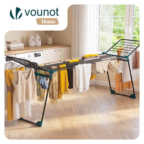 Vounot - Étendoir à linge extensible pliable métal renforcée 284x55x122cm, Séchoir télescopique grande capacité, Noir, VOUNOT® - Image 2