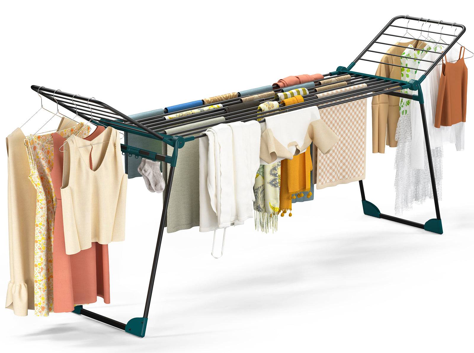 Vounot - Étendoir à linge extensible pliable métal renforcée 284x55x122cm, Séchoir télescopique grande capacité, Noir, VOUNOT® - Image 1