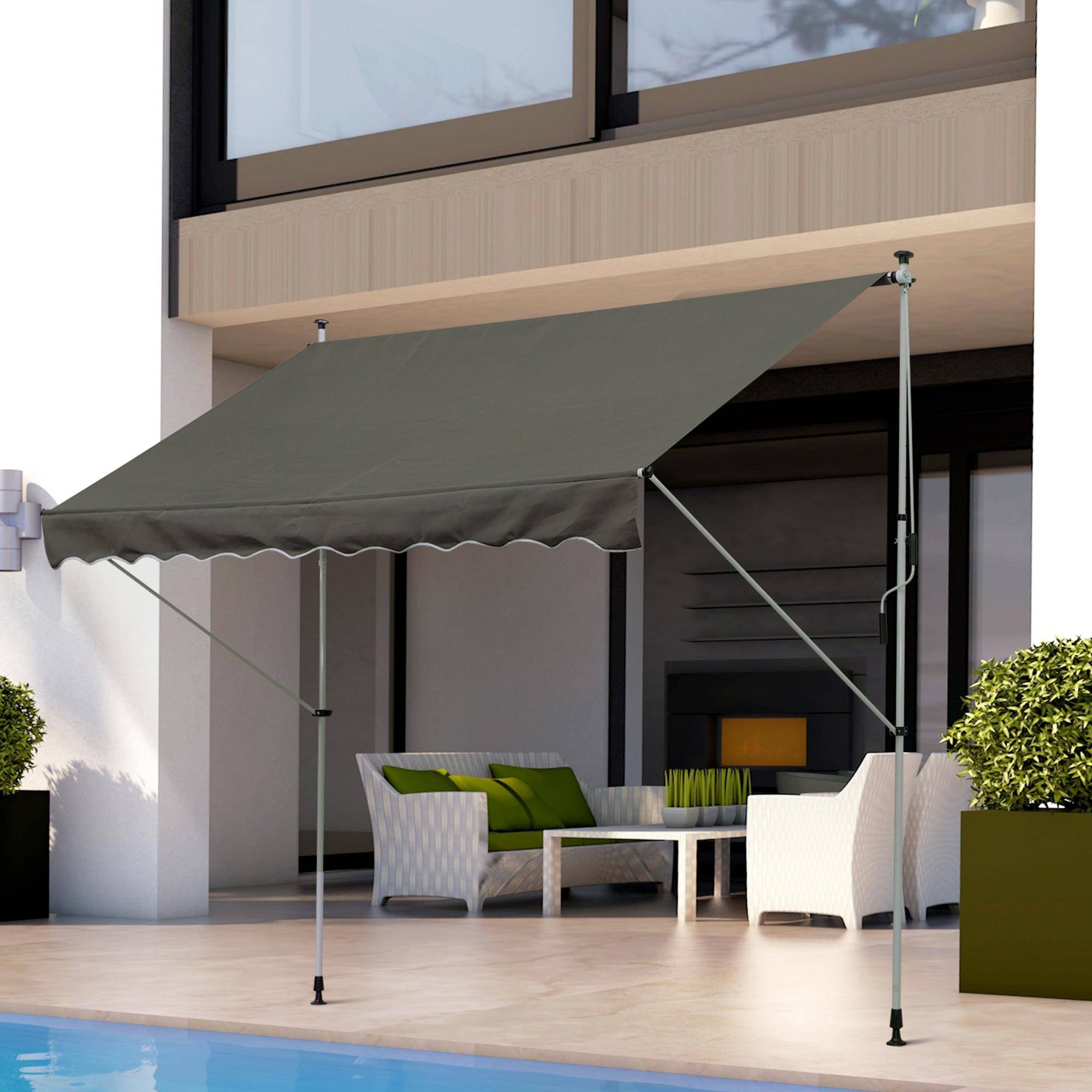 Outsunny - Auvent Téléscopique Manuel 3x1.5m sans Perçage Inclinaison Hauteur réglable Installation Rapide alu Polyester Anti-UV Gris - Outsunny - Image 2