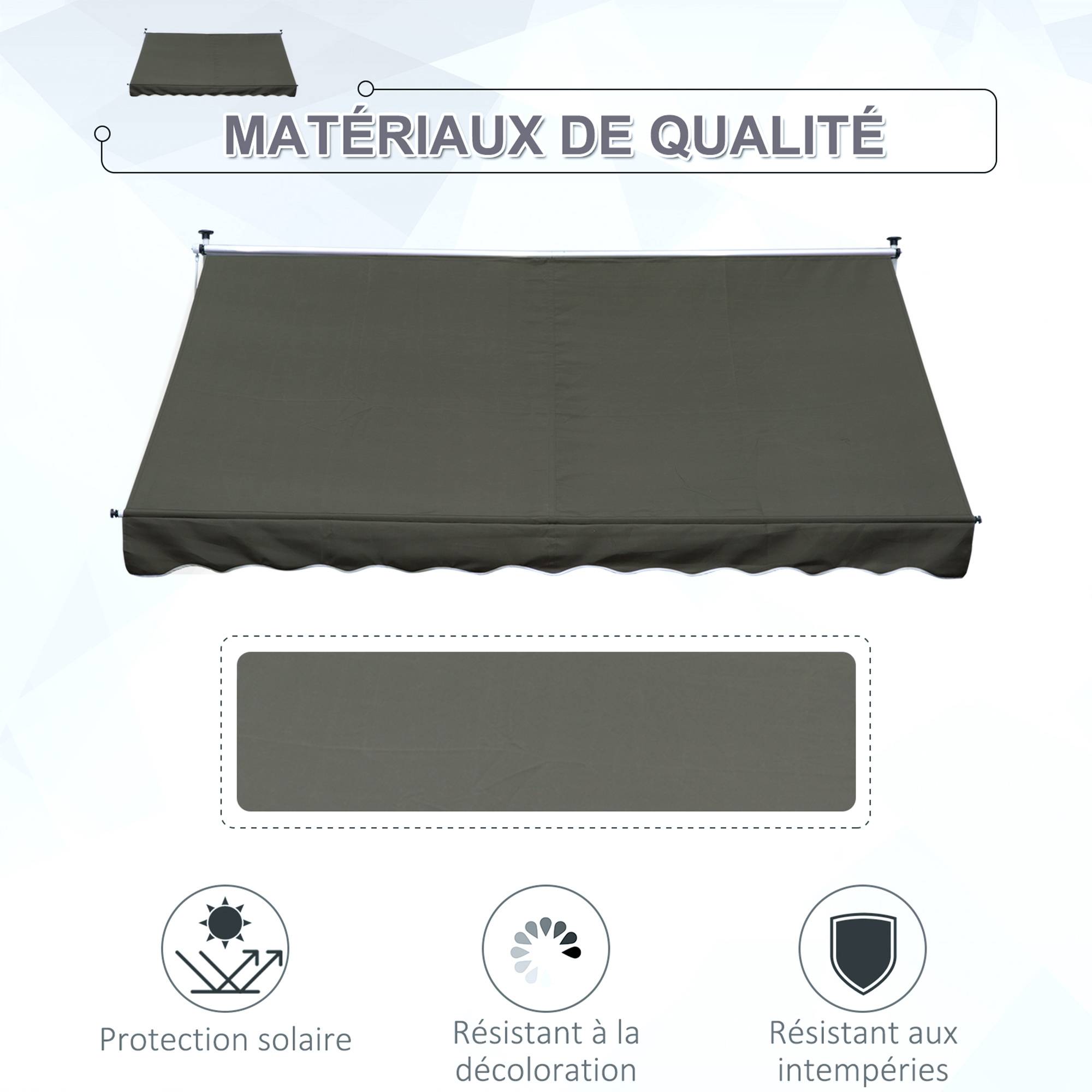 Outsunny - Auvent Téléscopique Manuel 3x1.5m sans Perçage Inclinaison Hauteur réglable Installation Rapide alu Polyester Anti-UV Gris - Outsunny - Image 4