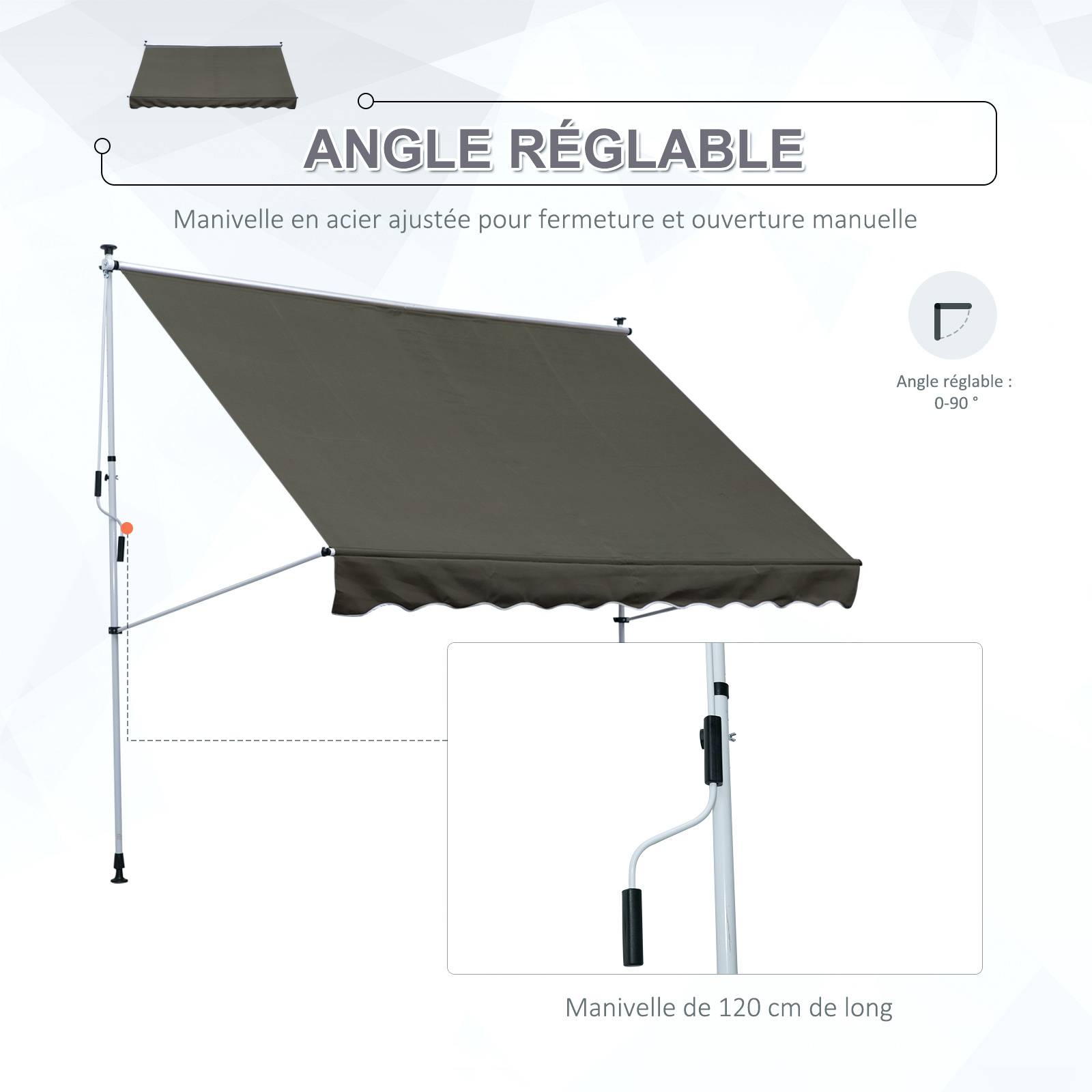 Outsunny - Auvent Téléscopique Manuel 3x1.5m sans Perçage Inclinaison Hauteur réglable Installation Rapide alu Polyester Anti-UV Gris - Outsunny - Image 6