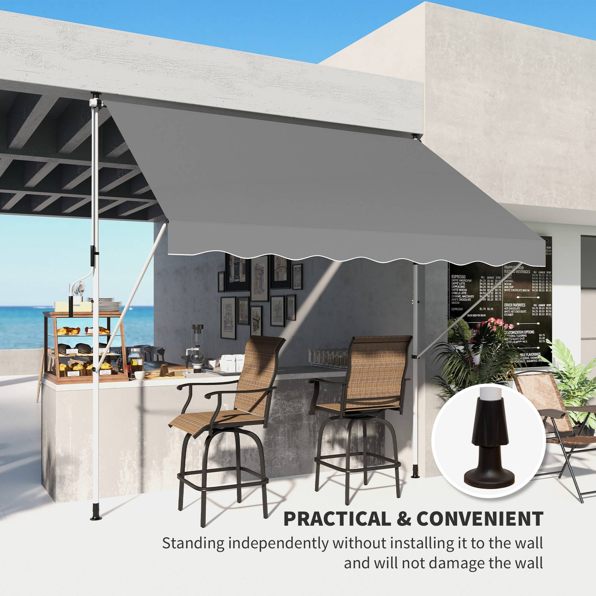 Outsunny - Auvent Téléscopique Manuel 3x1.5m sans Perçage Inclinaison Hauteur réglable Installation Rapide alu Polyester Anti-UV Gris - Outsunny - Image 8