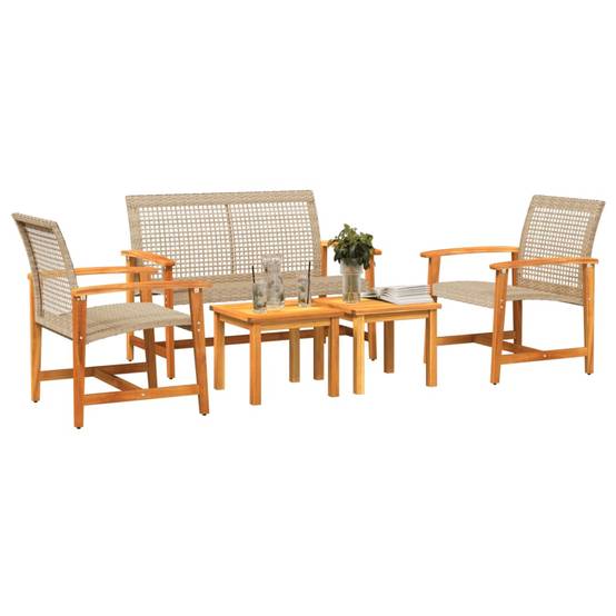 5 pcs salon de jardin - Mobilier d'extérieur - Mobilier de jardin beige résine tressée et bois d'acacia - Image 3