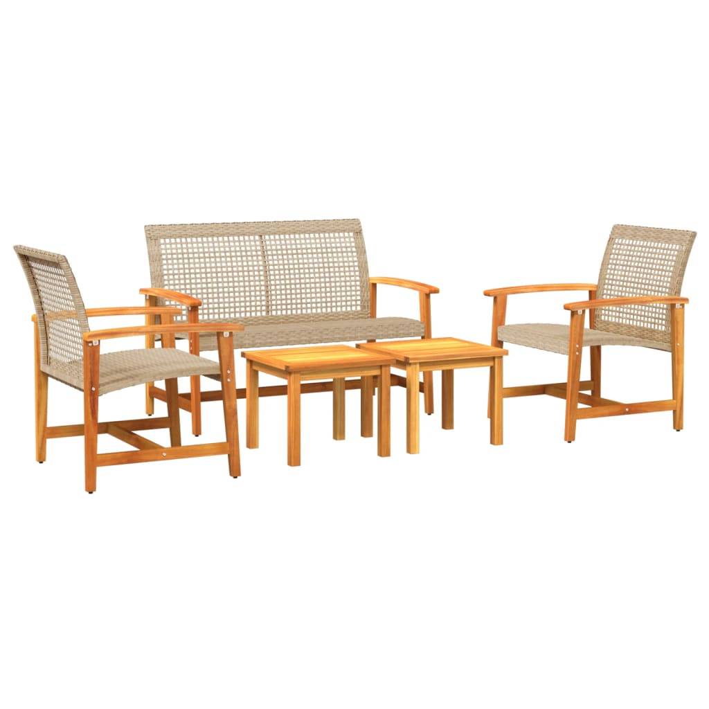 5 pcs salon de jardin - Mobilier d'extérieur - Mobilier de jardin beige résine tressée et bois d'acacia - Image 1