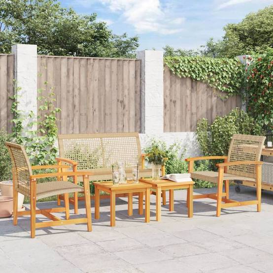 5 pcs salon de jardin - Mobilier d'extérieur - Mobilier de jardin beige résine tressée et bois d'acacia - Image 2
