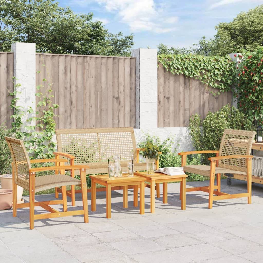 5 pcs salon de jardin - Mobilier d'extérieur - Mobilier de jardin beige résine tressée et bois d'acacia - Image 2