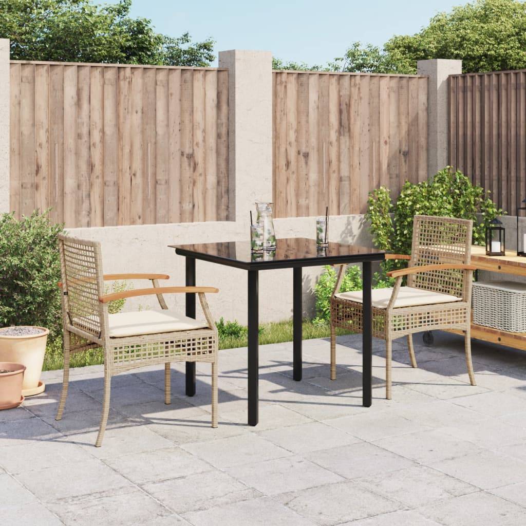 Salon de jardin 2 personnes résine tressée chaises bois table verre beige – ComfortXL Outdoor Living - Image 1