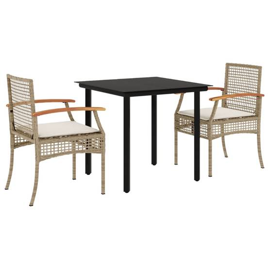 Salon de jardin 2 personnes résine tressée chaises bois table verre beige – ComfortXL Outdoor Living - Image 2