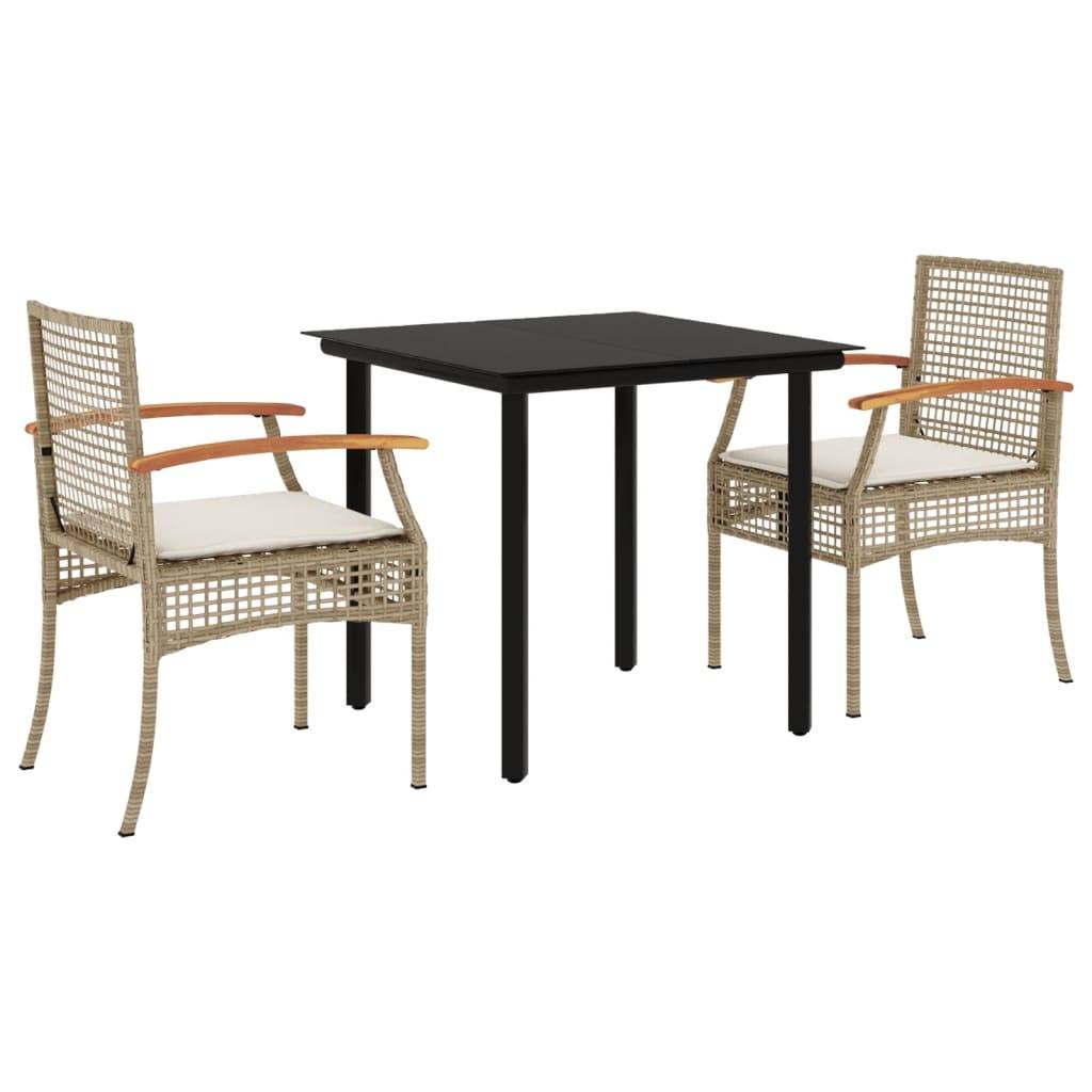Salon de jardin 2 personnes résine tressée chaises bois table verre beige – ComfortXL Outdoor Living - Image 2