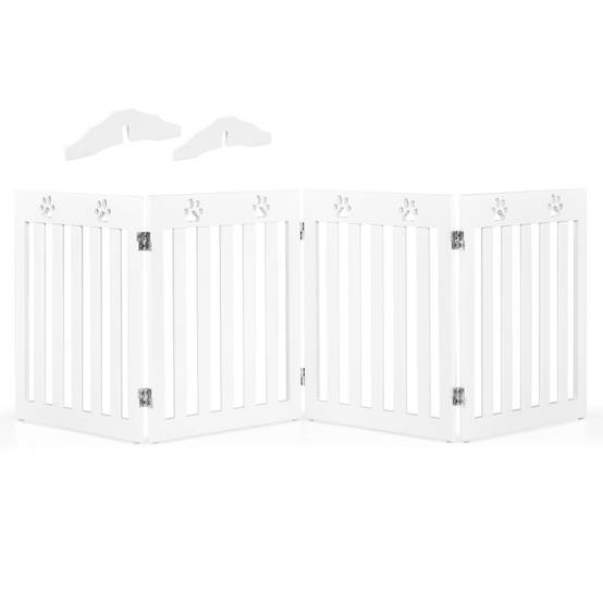 Barrière de Sécurité en Bois pour Chiens avec Charnières Flexibles à 360° et 4 Panneux 60CM Blanc - Image 7