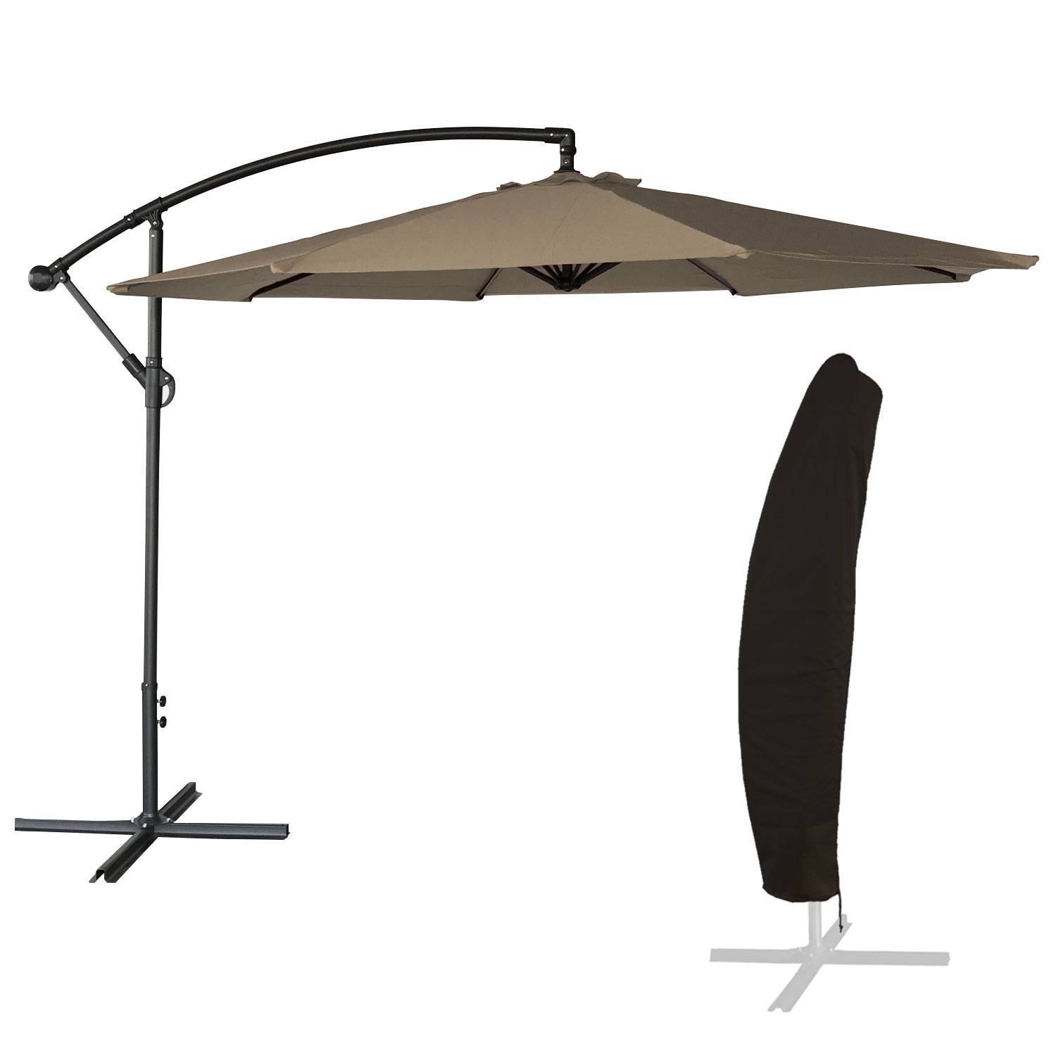 Parasol déporté OAHU rond 3m de diamètre taupe + housse - HAPPY GARDEN - Imagen 1