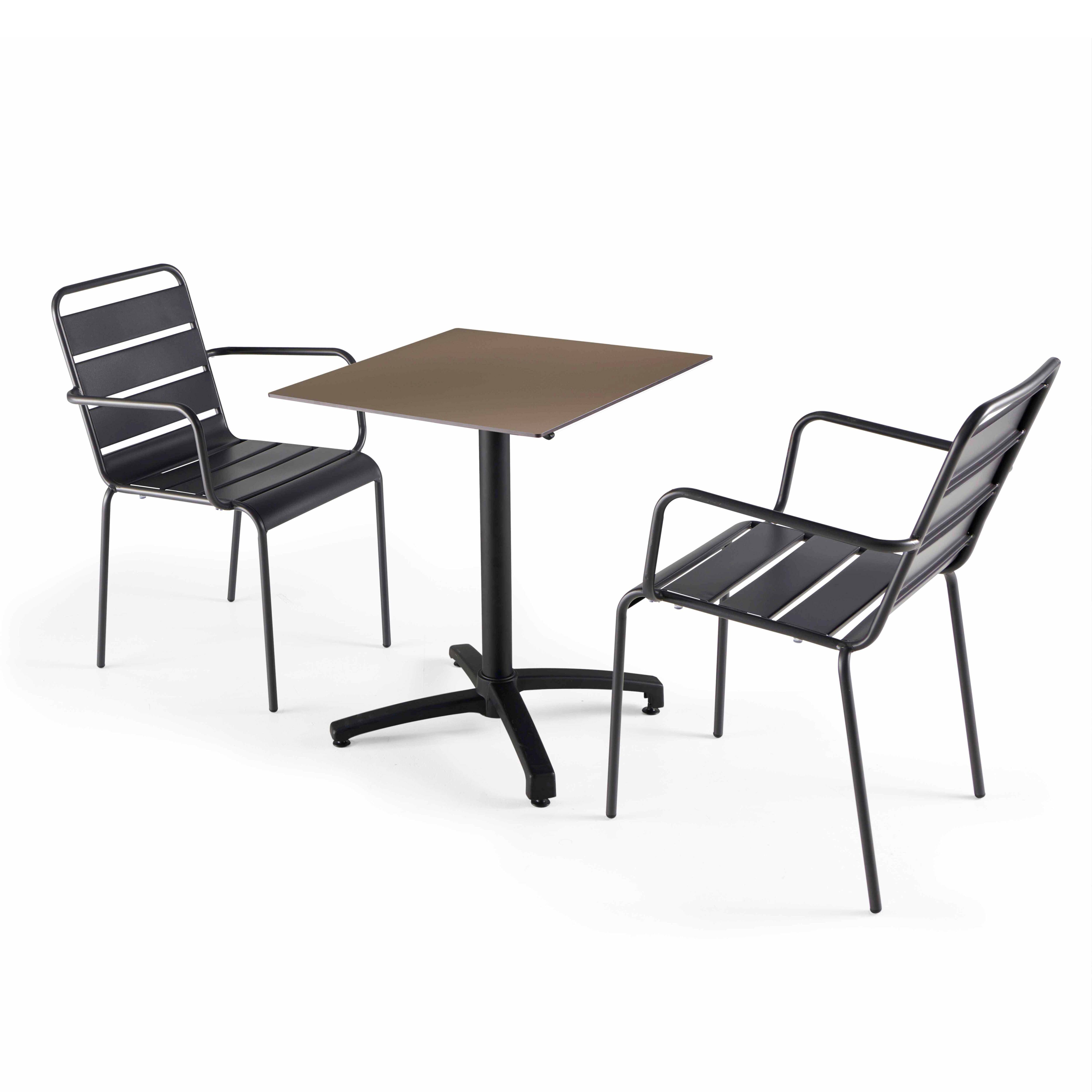 Oviala - Ensemble table de terrasse stratifié et 2 fauteuils en métal gris - Oviala - Imagen 1