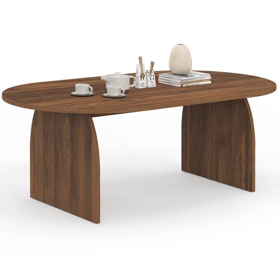 Table basse japandi ovale EDITH 110 cm bois effet noyer - Image 2
