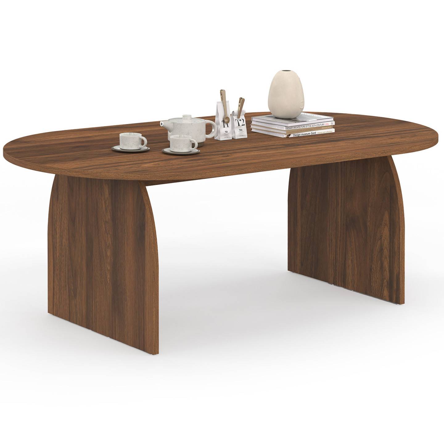 Table basse japandi ovale EDITH 110 cm bois effet noyer - Image 2
