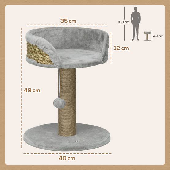 Arbre à chat panneaux de particules intérieur jeu pompon suspendu 40x40x49cm gris - ComfortXL Outdoor Living - Image 5