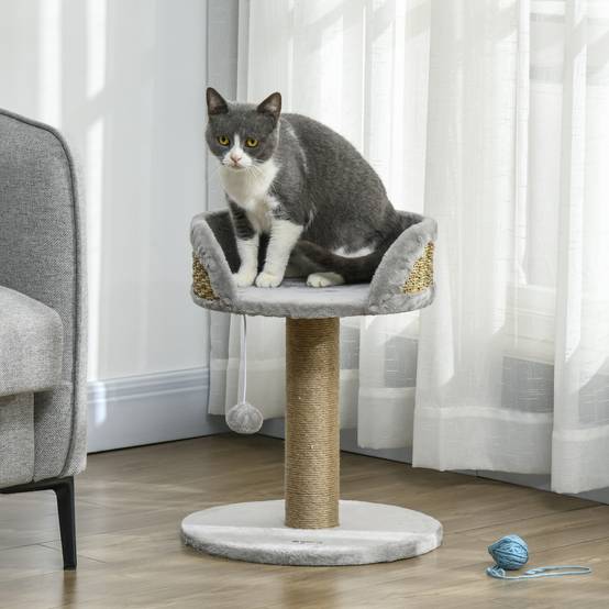 Arbre à chat panneaux de particules intérieur jeu pompon suspendu 40x40x49cm gris - ComfortXL Outdoor Living - Image 3