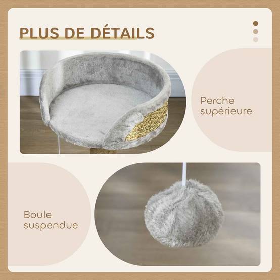 Arbre à chat panneaux de particules intérieur jeu pompon suspendu 40x40x49cm gris - ComfortXL Outdoor Living - Image 8