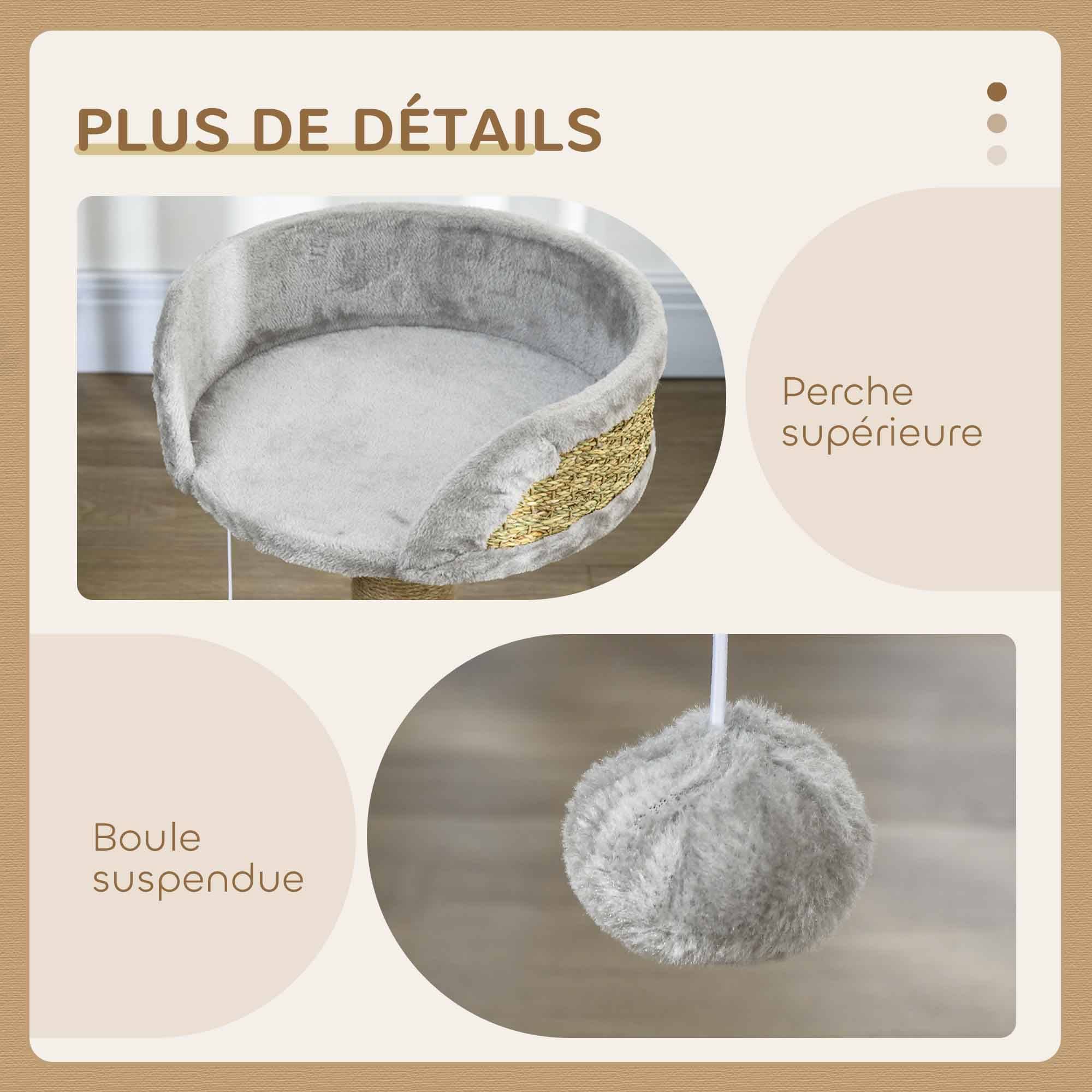 Arbre à chat panneaux de particules intérieur jeu pompon suspendu 40x40x49cm gris - ComfortXL Outdoor Living - Image 8