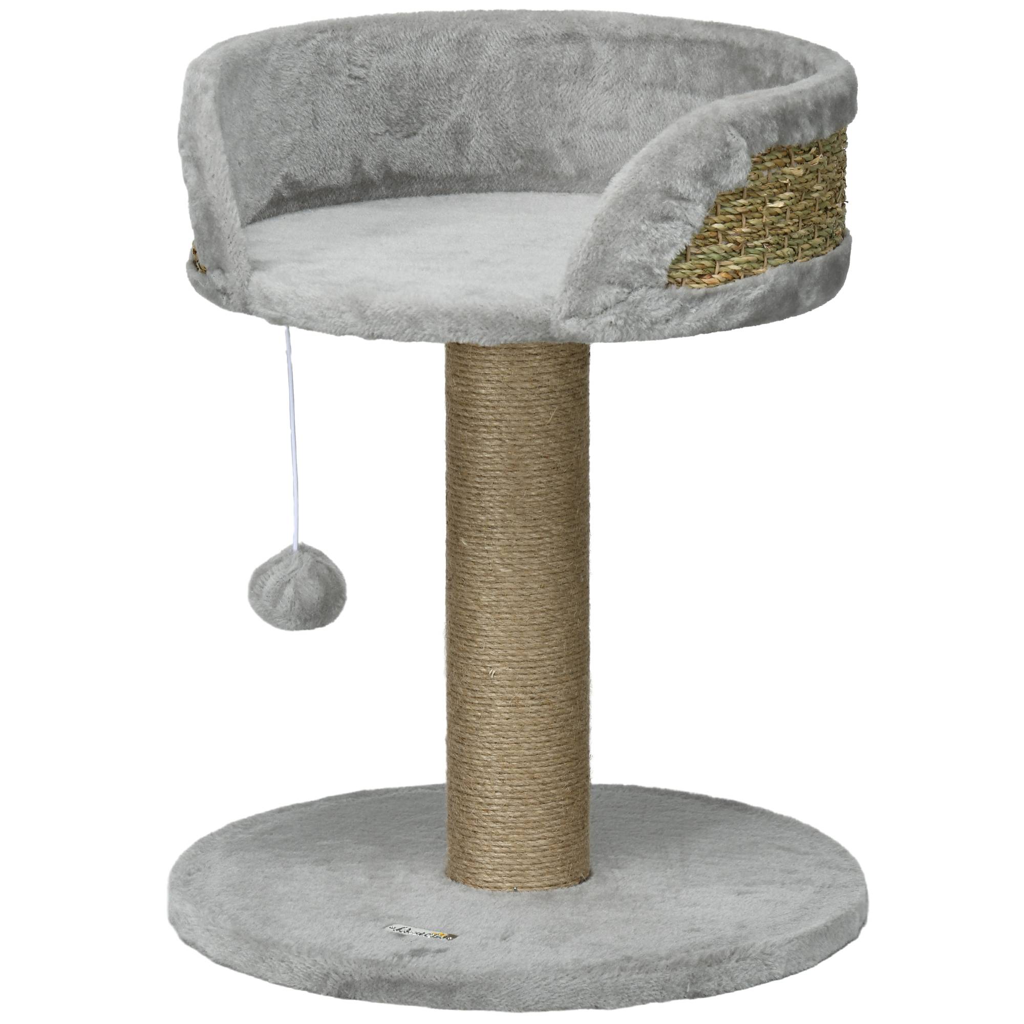 Arbre à chat panneaux de particules intérieur jeu pompon suspendu 40x40x49cm gris - ComfortXL Outdoor Living - Image 2