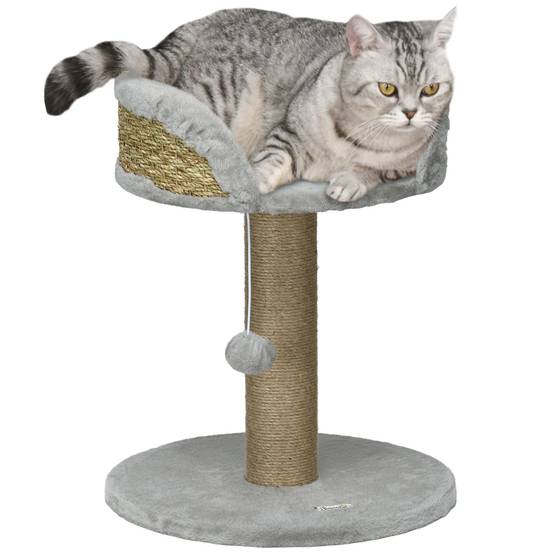 Arbre à chat panneaux de particules intérieur jeu pompon suspendu 40x40x49cm gris - ComfortXL Outdoor Living - Image 1
