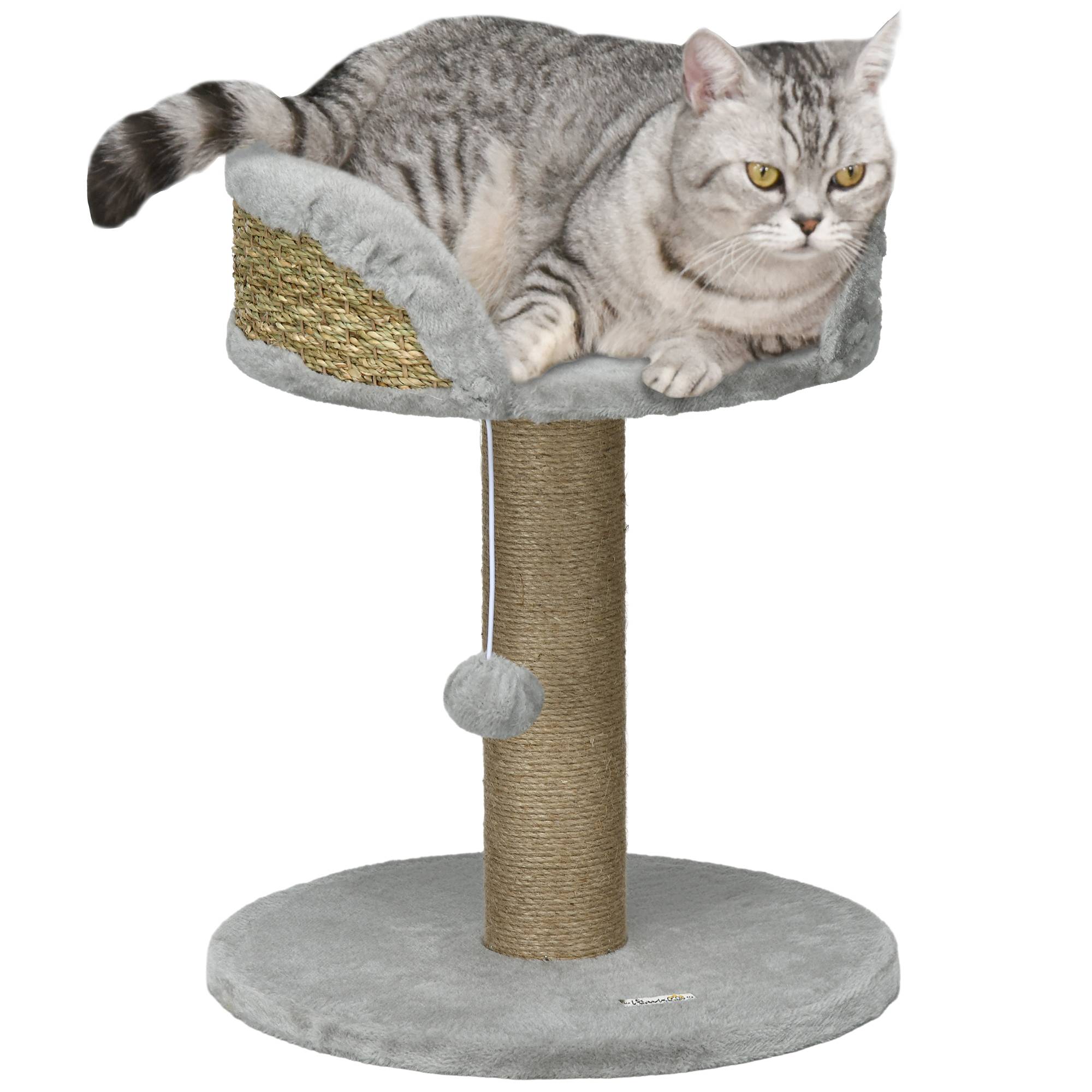 Arbre à chat panneaux de particules intérieur jeu pompon suspendu 40x40x49cm gris - ComfortXL Outdoor Living - Image 1