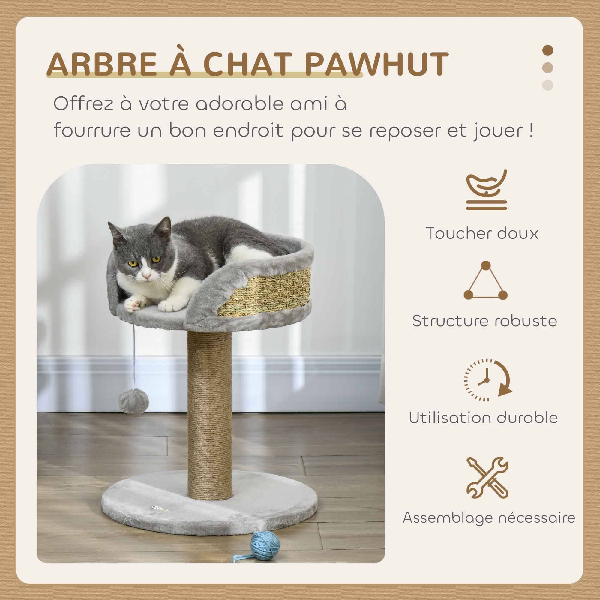 Arbre à chat panneaux de particules intérieur jeu pompon suspendu 40x40x49cm gris - ComfortXL Outdoor Living - Image 6