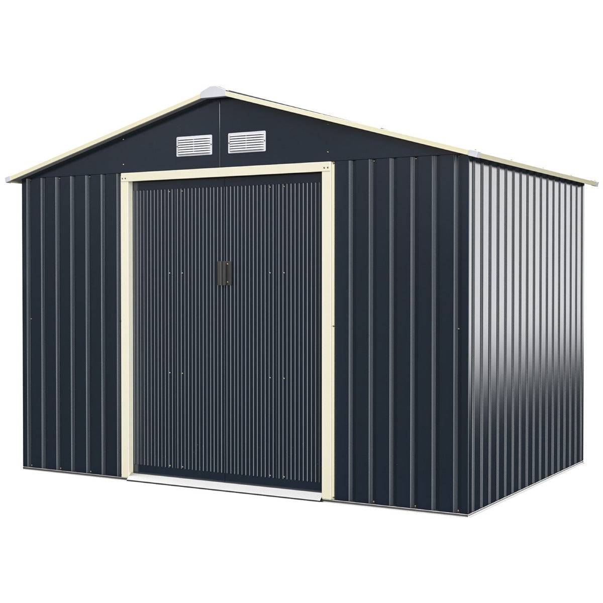 Helloshop26 - Abri de jardin en métal 5,29 ㎡ 277 x 191 x 202 cm avec 2 portes coulissantes verrouillables 4 trous d’aération pour vélo gris - Imagen 1