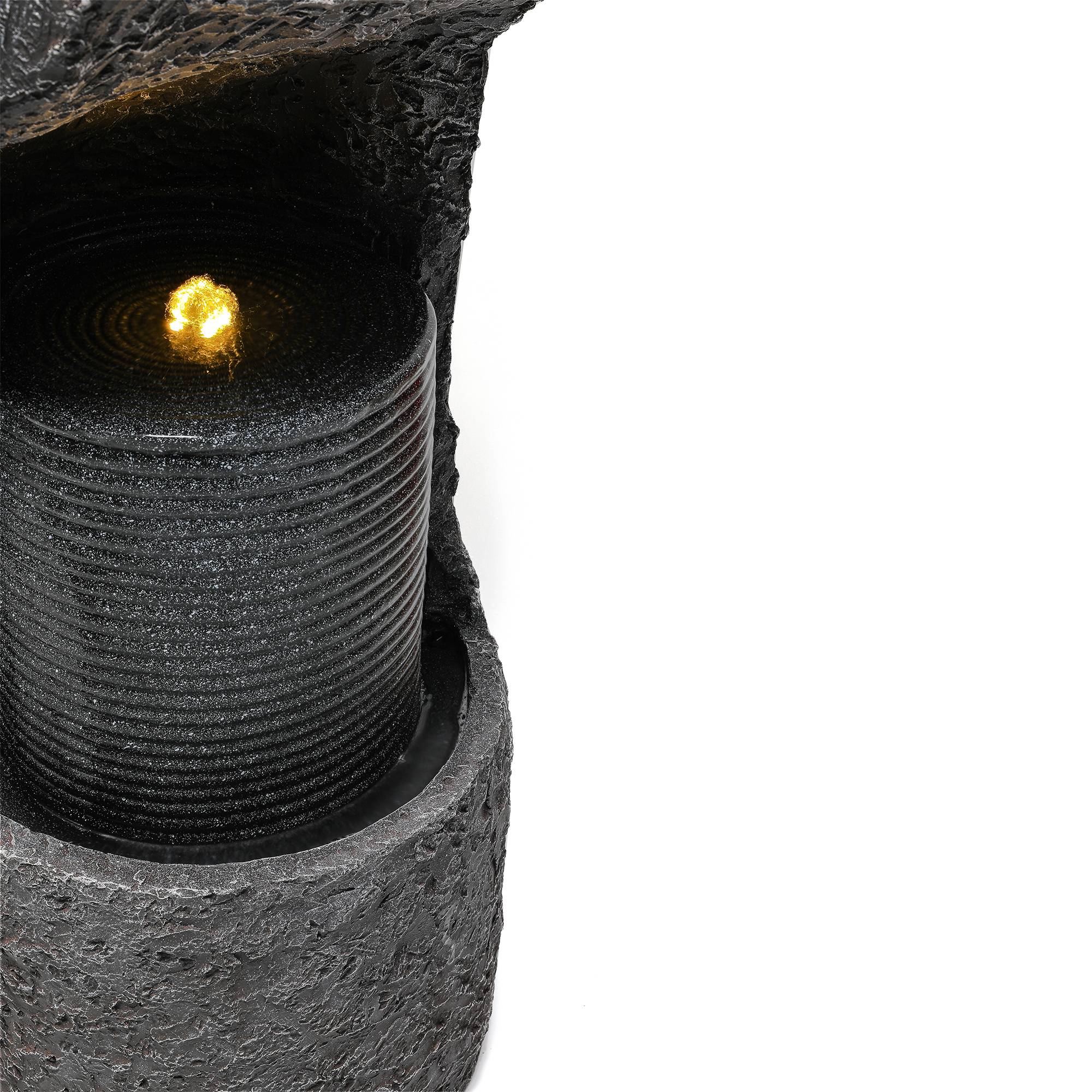 Fontaine de jardin aspect pierre en résine pour terrasse éclairage LED 100cm Gris - ComfortXL Outdoor Living - Image 8