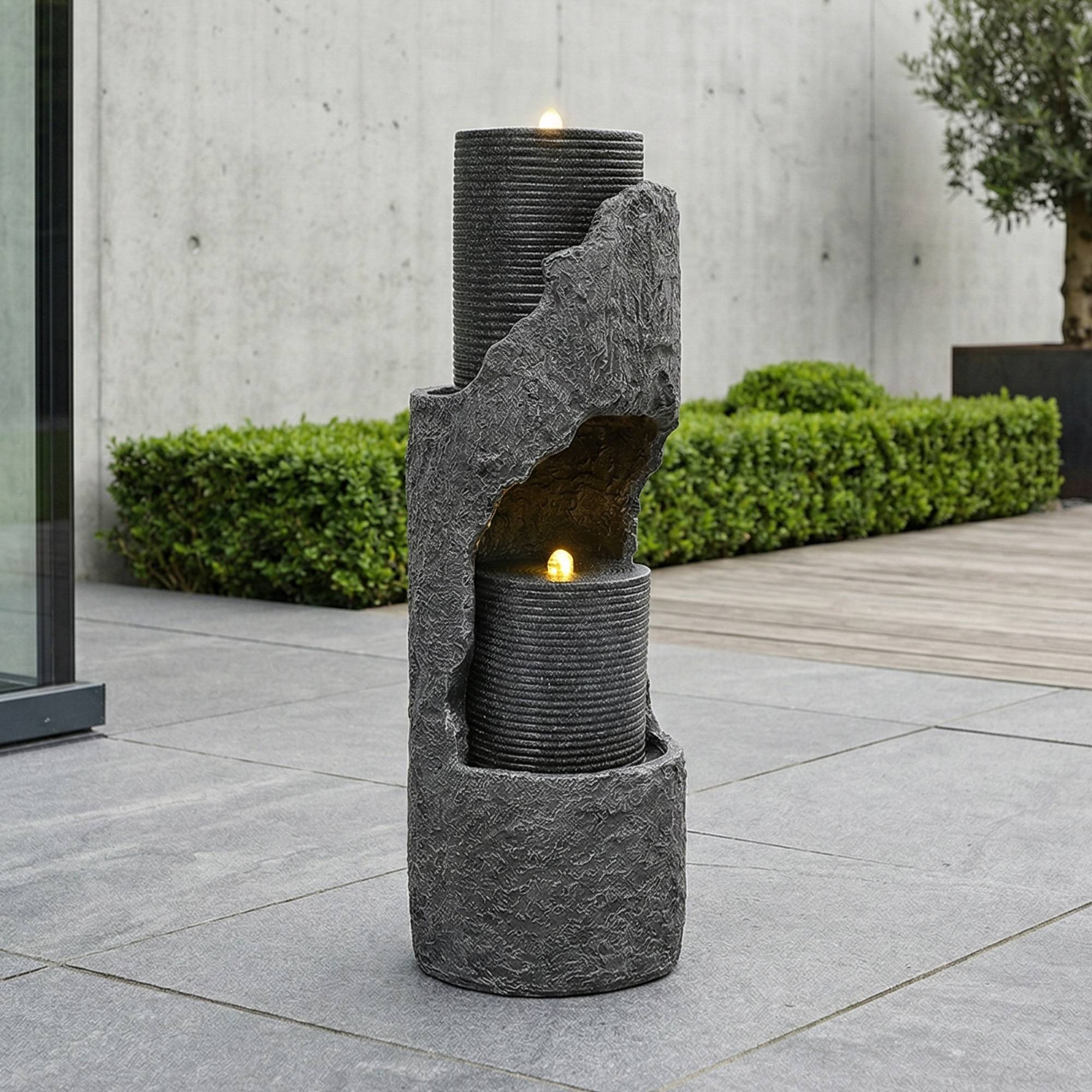 Fontaine de jardin aspect pierre en résine pour terrasse éclairage LED 100cm Gris - ComfortXL Outdoor Living - Image 10