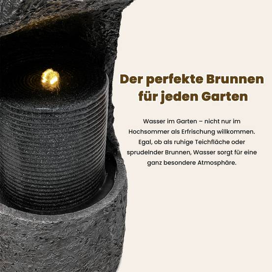 Fontaine de jardin aspect pierre en résine pour terrasse éclairage LED 100cm Gris - ComfortXL Outdoor Living - Image 4